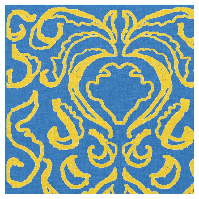 Damask Ukraine Freedom Blue Energising Yellow Fabric (Close Up)