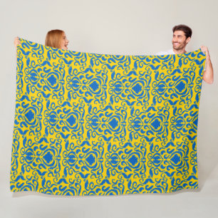 Damask Ukraine Freedom Blue Energising Yellow Fleece Blanket