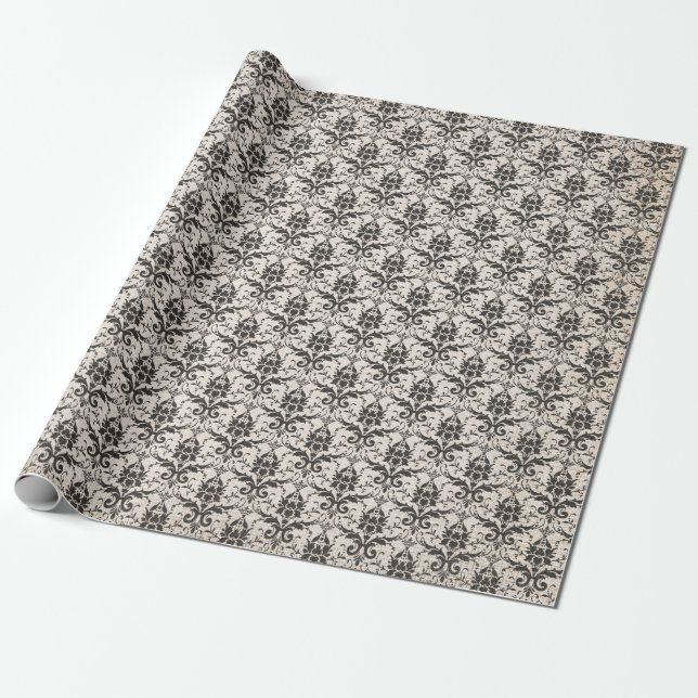 Damask Vintage Black White Grunge Decoupage Wrapping Paper (Unrolled)