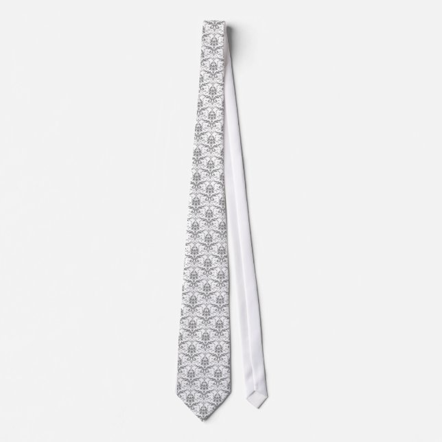 damask vintage silver grey tie (Front)