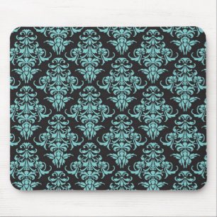 Damask vintage wallpaper blue girly chic mouse pad