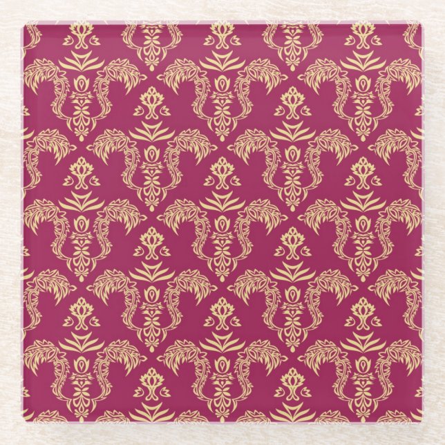 Damask wallpaper 4 glass coaster (Front)
