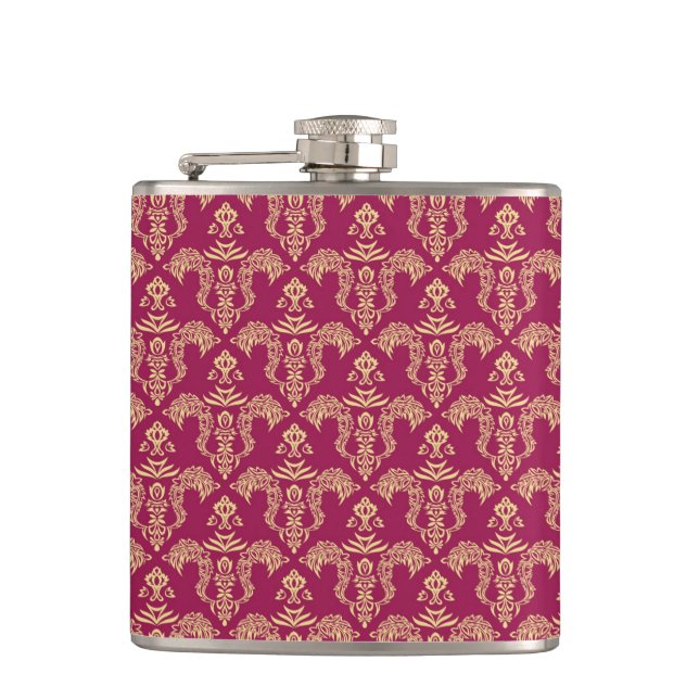 Damask wallpaper 4 hip flask (Front)