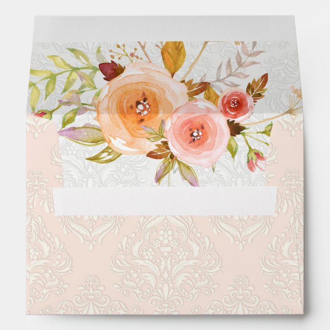 Damask Watercolor Floral Wedding A7 5x7 Envelope (Back (Bottom))