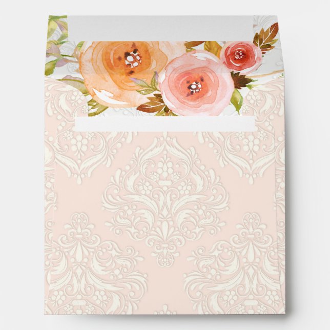 Damask Watercolor Floral Wedding Square Envelope (Back (Bottom))