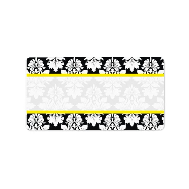 Damask Wedding Black White Yellow Labels (Front)
