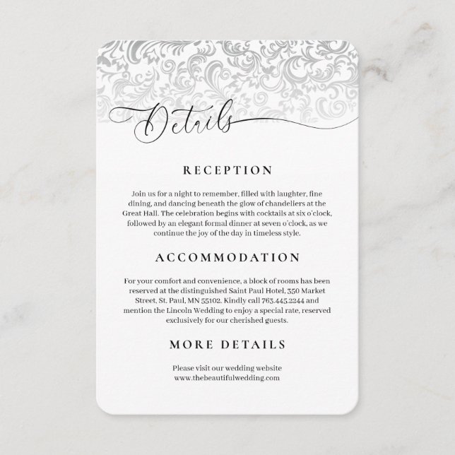 Damask Wedding Details Enclosure Card (Front)