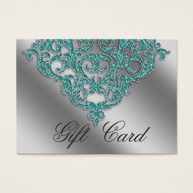 Damask Wedding Gift Registration Card Teal Blue (Front)