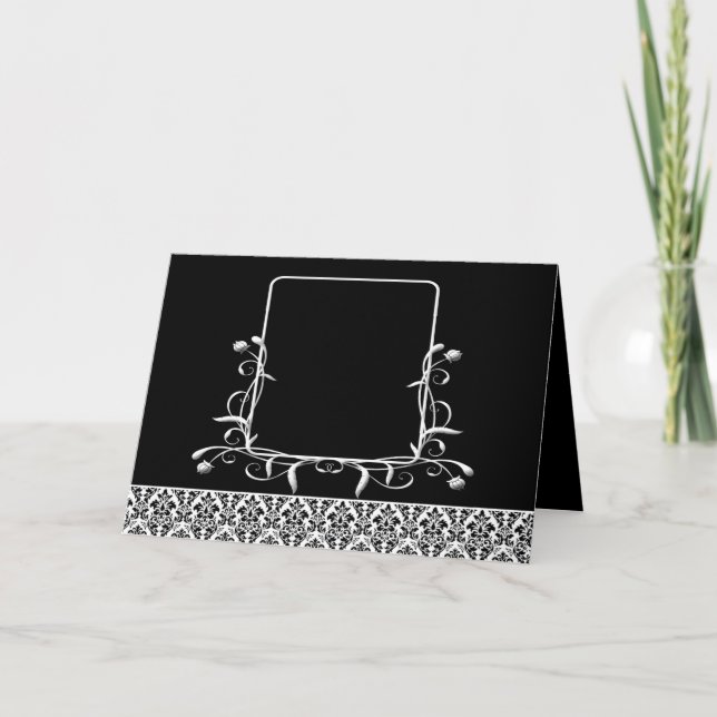 Damask Wedding Invitation - -Black and White (Front)