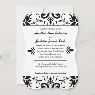 Damask Wedding Invitation Formal Black and White