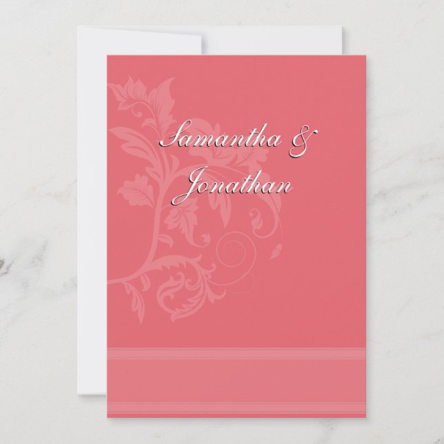 Damask Wedding Invitation - Honeysuckle Pink (Front)