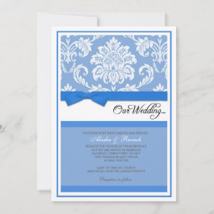 Damask Wedding Invitation in Blue
