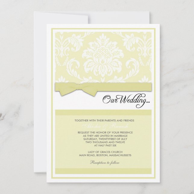 Damask Wedding Invitation in Cream (Front)