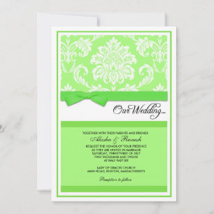Damask Wedding Invitation in Green