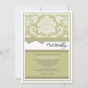 Damask Wedding Invitation in Sage