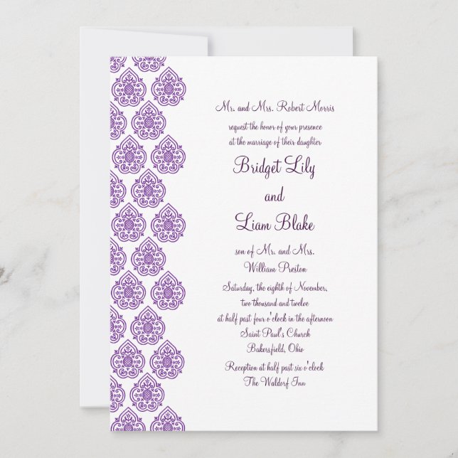 Damask Wedding Invitation (purple) (Front)