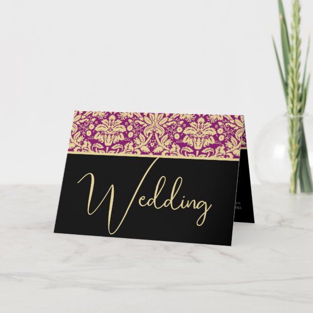 Damask Wedding Invitation Purple Cream (Front)