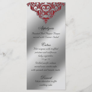 Damask Wedding Menu Cards Red Sparkle Xmas