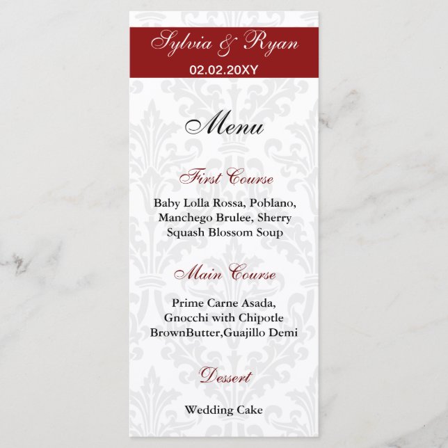 Damask Wedding Menus (Front)