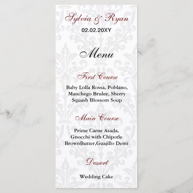 Damask Wedding Menus (Front)