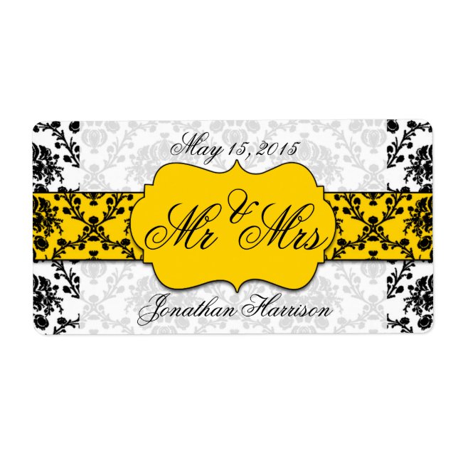 Damask Wedding Mr and Mrs Water Bottle Labels (Front)