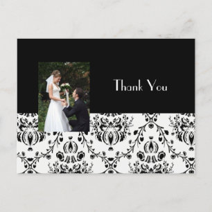 DAMASK WEDDING PHOTO THANK YOU POSTCARD