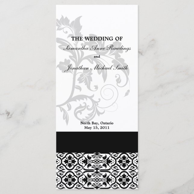 Damask Wedding Program- Black & White Wedding Programme (Front)