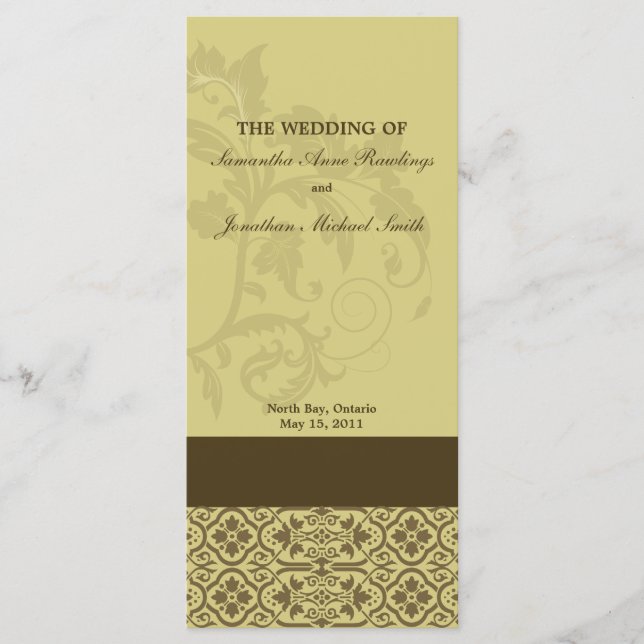 Damask Wedding Program- Gold & Brown Foliage Programme (Front)