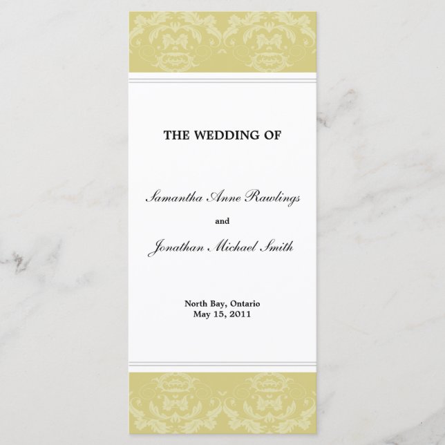 Damask Wedding Program- Gold Wedding Programme (Front)