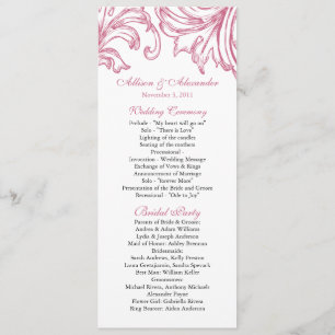 Damask Wedding Program Honeysuckle Pink Programme