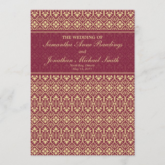 Damask Wedding Program- Rouge & Cream Programme (Front)
