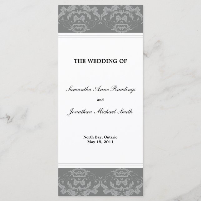 Damask Wedding Program- Slate Grey Wedding Programme (Front)