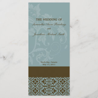 Damask Wedding Program- Turquoise Blue & Brown Programme