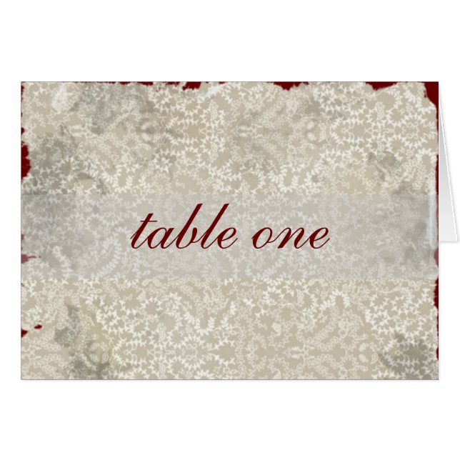 Damask Wedding Reception Table Cards, Red (Front Horizontal)