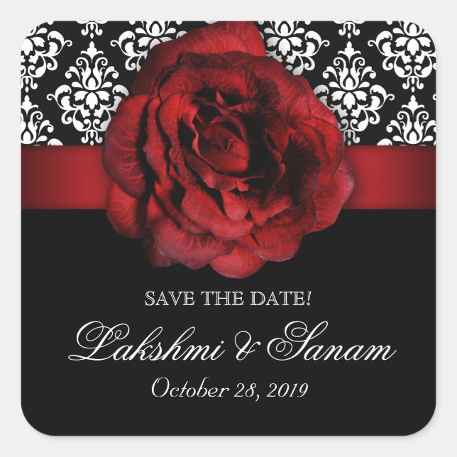 Damask Wedding Stickers Red Rose Christmas (Front)