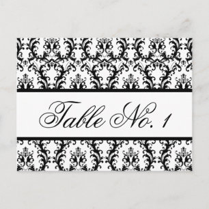 Damask Wedding Table Number Card White Black