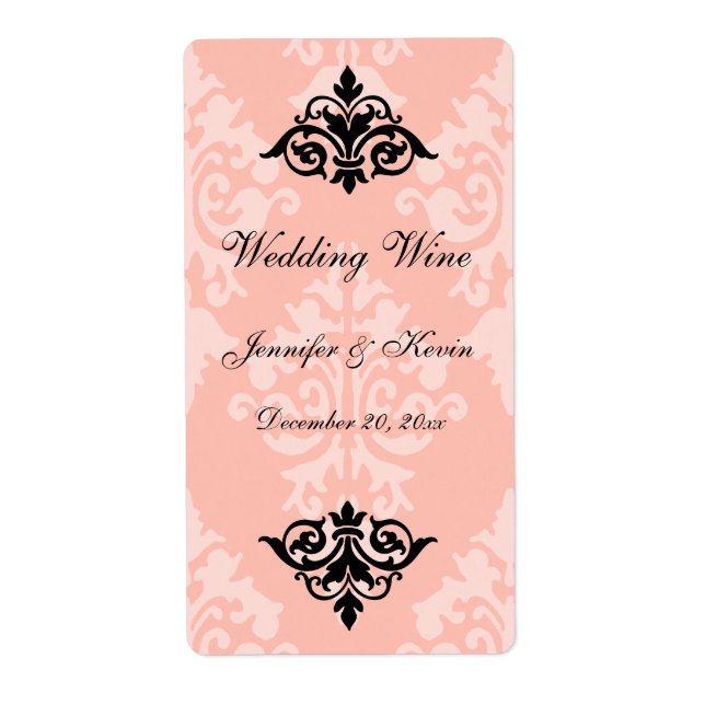 Damask Wedding Wine Label (Front)