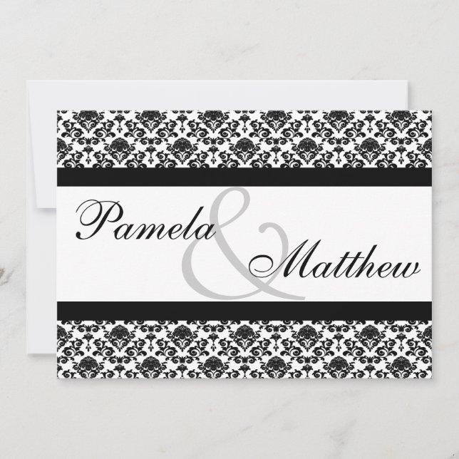 Damask White And Black Formal Wedding Invitation (Front)