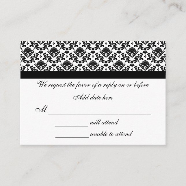 Damask White And Black Response Card (Front)