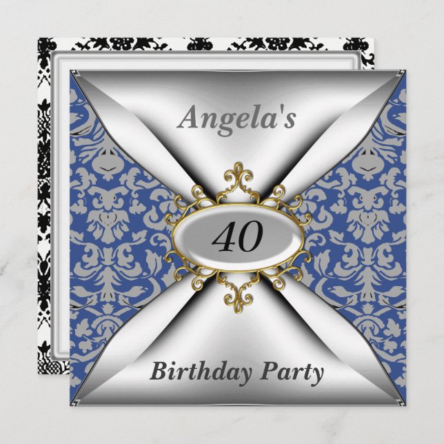 Damask White Birthday Party Celebration Invitation (Front/Back)