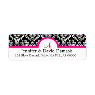 Damask White Black Return Address Labels