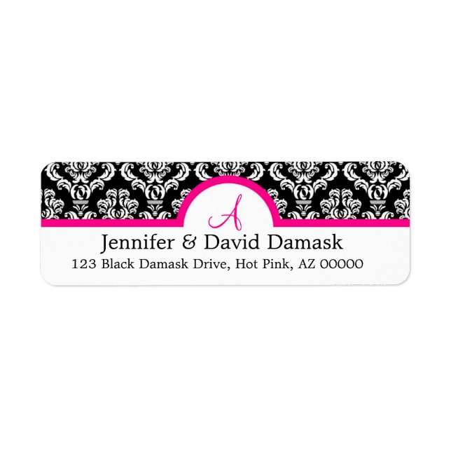 Damask White Black Return Address Labels (Front)