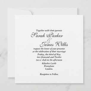 Damask white linen & canary yellow Wedding Invite