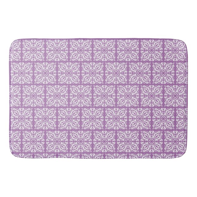 Damask white on lilac bath mat (Front)