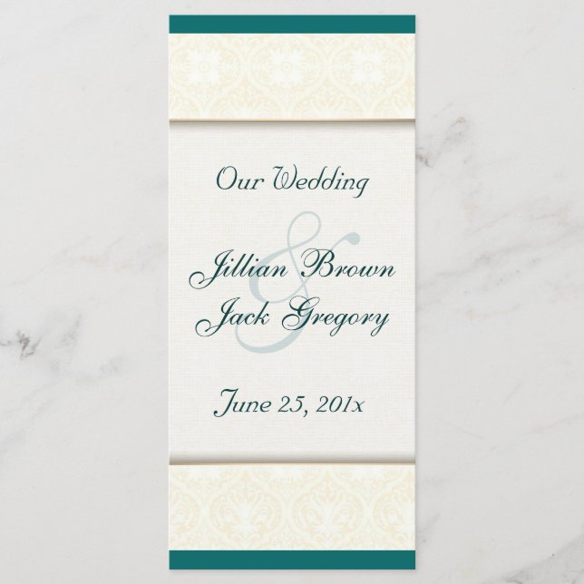 Damask White WEDDING Program Programme (Front)