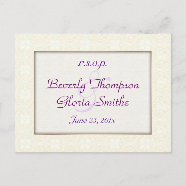 Damask White Wedding RSVP Invitation Postcard (Front)