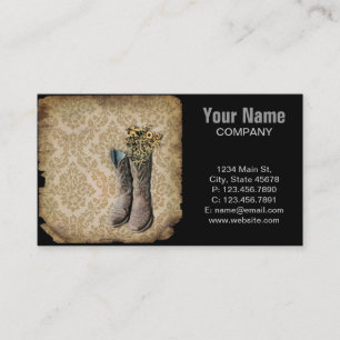 Damask wildflower Western country cowboy boots Business Card