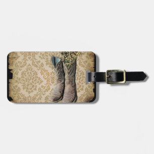 Damask wildflower Western country cowboy boots Luggage Tag