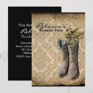 Damask wildflower Western country cowboy party Invitation