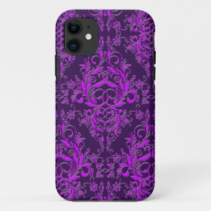 Damask Wildflowers, Embossed Metal in Purple iPhone 11 Case